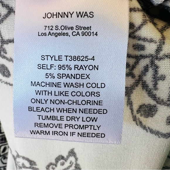 JOHNNY WAS JANIE BUTTERFLY HANDKERCHIEF HEM MIDI DRESS BLACK CREAM SIZE MED NWT - Picture 9 of 13